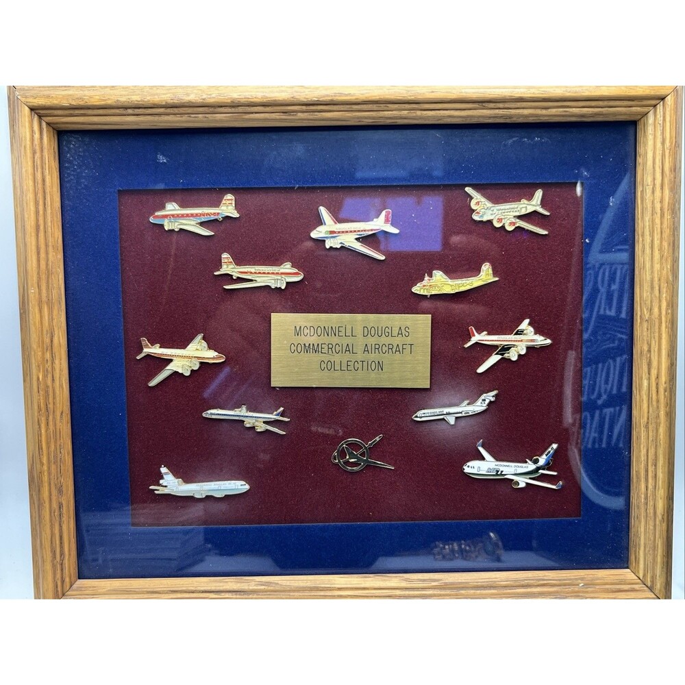 McDONNELL DOUGLAS Commercial/Military Aircraft 12 PIN Collection Framed Vintage